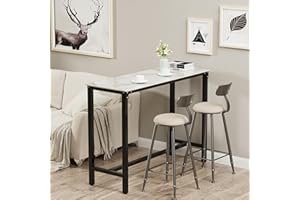 ‎FATIVO FATIVO Bartisch Küche Weiß Bistrotisch Marmor, Rechteckig Stehtisch Schmal Stabiler Küchentisch mit Metallgestell für Küchen 120x40x105cm