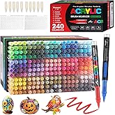 Funnasting 240 Colours Acrylic Paint Pens, Brush Tip Acrylic Marker Pens, Paint Markers for Colouring, Glass, Fabric, Egg, Ro