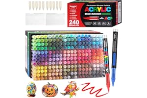 Funnasting 240 Couleurs Feutre Acrylique, Tête de Brosse Douce Marqueur Peinture Acrylique pour Coloriage, Verre, Tissu, Oeuf, Pétroglyphes et Bricolage Arts & Crafts Fournitures