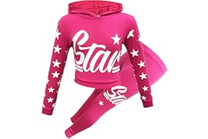 Minx Girls Star Printed Long Sleeve Hooded top & Bottom Set Kids Tracksuit Jogging Set Fashion Outfit Age 7-13 Years