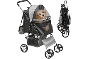 YITAHOME Poussette Chien Tout Terrain, Poussette pour Chien, Poussette pour Chat, Poussette Buggy Pliable Chien Chat avec Panier Sac de Rangement Attaches Sécurité Housse Réglable (Gris Noir)