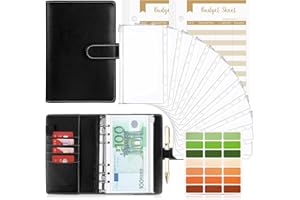 ‎TAOPE Budget Planner Budget Binder A6, Budgetplaner Geld Organizer mit Weiche Tasche, TAOPE Budget Binder Notizbuch A6 Cash Stuffing, 6 Löcher Budget Planner, Haushaltsbuch mit Geldfächer Pures Schwarz