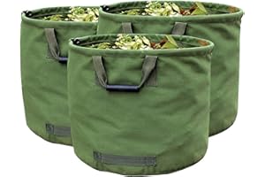 WHT IvyH 3 x Sac de Jardinage 125L Extra-Robuste avec Poignées, Sac de Ramassage Feuilles Verte avec Toile Militaire (H45.7 cm, D55.8 cm)