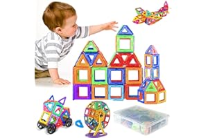 ZUYIST 60 części kolorowych magnetycznych klocków budowlanych 3D, 4 kształty DIY magnetyczne klocki budowlane, zabawka magnetyczna STEM dla dzieci z 2 zestawami kół i pudełkiem, magnetyczne klocki