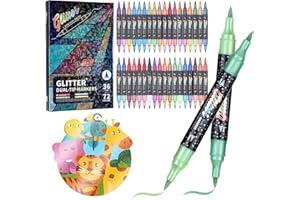 KEMYR Glitter Brush Markers Pens,72 Colors Dual Tip Glitter Pens Set 36 Pack Metallic Sparkle Markers for Cards, DIY Crafts, Doodle, Writing, Adults Coloring Books, Art Supplies Scrapbooking