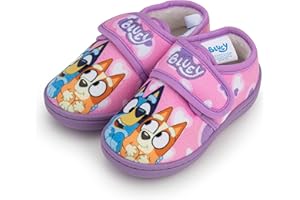 Bluey Girls Slippers – Pink Toddler & Kids Indoor House Shoes with Strap, Faux Fur Lining & Anti-Slip Sole – Kids Character Slippers UK Shoe Sizes 5–12