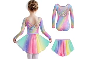 Arshiner Abbigliamento da Balletto per Ragazze 2-10 Anni Abito da Balletto a Maniche Lunghe Abito da Ballo in Cotone per Bambini in Due Pezzi Body da Balletto Senza Schienale con Abito Tutu