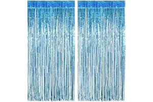 AUGESAK Lametta Vorhang Hellblau Glitzer, 2 Stück Glitzervorhang Lametta Hellblau Party Vorhang Deko, Folien Fransen Lamettavorhang Fotowand Hintergrund für Geburtstag Meerjungfrau Frozen Babyshower Party