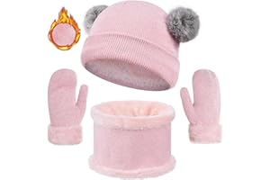 heekpek Berretto Sciarpa Inverno Berretto Scaldacollo Guanti Set Scaldacollo Set sciarpa cofano unisex Caldo Pile Lavorato a Maglia Con Adorabile Pompon Soffice 3-6 Anni