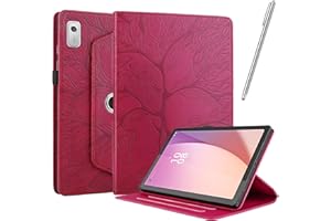Netany Funda para Lenovo Tab M9 2023 con lápiz Capacitivo, Piel sintética con Tapa función Atril Soporte para lápiz Árbol de La Vida Funda - Rojo