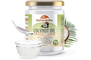 NaturaleBio Organic Virgin Coconut Oil 200 ml. Raw Cold Pressed. 100% Bio, Pure and Natural. Native Unrefined Organic. Country of origin Sri Lanka.