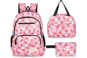 Sarsumir Sac a Dos Cartable Fille Primaire Enfants Garçons, Sac à Dos 3 en 1 Sac Ecole Imperméable Loisir Grande Cartables Scolaires avec Sac à Lunch et Sac à Crayons pour Voyage College, Rosé