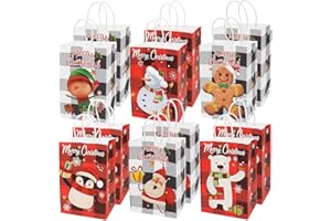 AVISKI 12 sacchetti con stampe natalizie in carta kraft, 6 stili, con manici, forniture per confezioni regalo feste di Natale, 21×15×8 cm