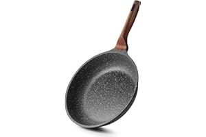 RIOVARM 20cm Antiadhésive Poêle à frire, Induction Poêles à œufs sans PFOA, Granit Poêle à omelette avec poignée en bakélite Woodgrain, Marbre Articles de cuisine Cadeau, Convient au gaz