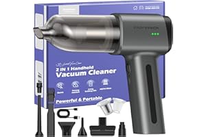 Bemkia Aspirabriciole Senza Fili, 28000Pa Aspirapolvere Auto con 2 Filtri, 4 in 1 Potente Mini Aspirapolvere Portatile, Animali Domestici, Casa, Ufficio (Grigio)