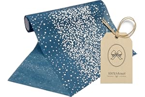 100%Mosel Bieżnik stołowy z włókniny, w kolorze dymnego błękitu, kropki w kolorze srebrnym (20 cm x 5 m), dekoracyjny obrus, elegancka dekoracja stołu na Boże Narodzenie i Adwent