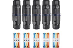 Dealikee 5PCS IP68 Waterproof Junction Box, Outdoor 3 Way Electrical Cable Connector, Replaceable Lever Wire Connectors for AWG 28-12, Quick Screwless Installation