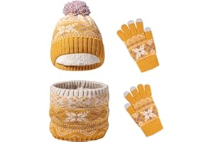 Waylipun Kinder Wintermütze Schal Handschuhe Set, 3 in 1 Warm Winte Strickmütze Kinder Mütze Set mit Plüsch Innenfutter für 2-7 Jahre Kinder Jungen Mädchen