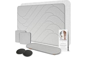 Chandelita badmatta sten 60 × 39 cm set – snabbtorkande stenmatta badrum gjord av diatomit med tillbehör: Halkskyddsnät