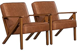 ‎YAHEETECH Yaheetech 2er Set TV Sessel Freizeit Relaxsessel Kunstleder Loungesessel Lehnstuhl Polstersessel Einzelsofa mit Massivholzbeinen für Balkon/Wohnzimmer/Schlafzimmer/Empfangsbereich Hellbraun