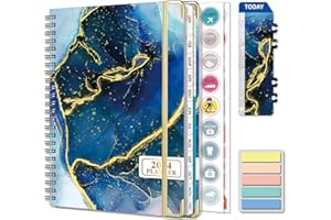 Gumiho Agenda Semainier 2024 Spirale - Agenda Scolaire A5 (Janvier à décembre 2024)-Avec 250 Autocollants de plan Adapté aux Bureau et Famille (Marbre bleu)