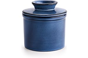 Jersinwei French Butter Dish with Lid, Reactive Glaze Butter Crock with Waterline for Fresh Butter Spreadable, Ceramic Butter Keeper for Countertop Dishwasher Safe -Blue