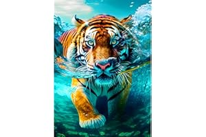 DAERLE Tigre sott'acqua Pittura Diamante Fai Da Te, 5D Tigre Diamond Painting Kit Completo per Adulti, animale Diamant Painting per Bambini, Decorazioni per Casa 30x40cm