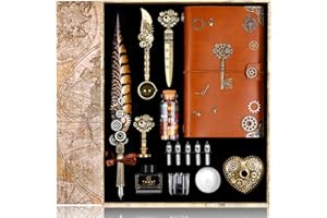 ‎YICMY YICMY Schreibfeder Kalligraphie Feder Vintage Federstift Tinte Set mit Notizbuch, Wachs Stempel-Set, Briefpapier, Schreibwaren-Geschenk für Handschriftliebhaber, Weihnachten, Valentinstag