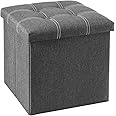 Inditradition Foldable Ottoman Pouf Stool with Spongy Cushioning & Inbuilt Storage Caddy | 15x15x15 Inches, 55 Liter Storage Capacity, 100 KG Weight Capacity, Linen Cloth & MDF Board (Grey)