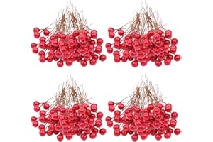 VEGCOO Bayas Rojas Artificiales, 210 Piezas 10 mm Bayas Artificiales con Varilla de Alambre para decoración Navidad, Abeto, Corona de Navidad, decoración para Caja de Regalo, Manualidades