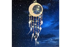 ICYANT Forest Turquoise Dream Catcher, Handmade LED Moon Dream Catchers, Forest Turquoise Wooden Beads White Feather Moon Dreamcatcher for Wall Hanging Decor, Bedroom Kids, Home Decoration, Art Ornament.