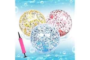 PEIYEE Globo de Playa con Purpurina 3 Piezas con Globo Hinchable, Balón de Playa Hinchable con Purpurina Transparente, Pelotas de Playa con Purpurina 40 CM para la Playa Piscina Fiesta Juguetes de Agua