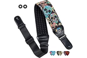 LEKATO Gitarrengurt für Bass und E-Gitarre, 3D-Polsterung Bassgitarrengurt mit Lederende, verstellbarer Schultergurt, Gitarrenzubehör und Geschenke für Männer, Frauen, Gitarristen