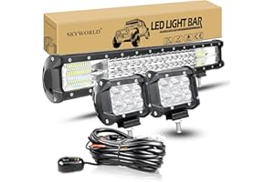 ‎SKYWORLD LED Arbeitsscheinwerfer Bar SKYWORLD 50cm 288W Lightbar LED Scheinwerfer Combo Zusatzscheinwerfer 12V 24V + 2 x 10cm 18W Offroad Flutlicht Rückfahrscheinwerfer mit Kabelbaum 4x4 LKW Auto Traktor SUV