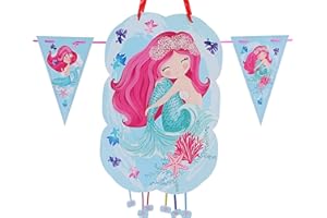CHEERSET Pignata compleanno bambino Sirena bambina perfetta da riempire con giocattoli e giocattoli decorazione ghirlanda bandiere 2 m (Sirena)