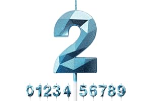 DERATTA Geburtstagskerzen Zahlen Kerze 2 Tortendeko 2. Geburtstag Junge Mädchen Kerzen Geburtstag Blau 0-9 Zahlen Geburtstagskerzen für Torte