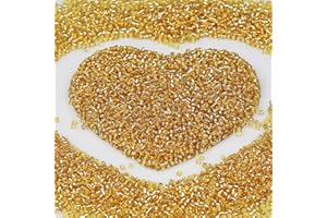 VOOMOLOVE Perline di vetro trasparenti dorate da 2mm in bulk per creazione di gioielli, 110 grammi, circa 9800 pezzi, 12/0, perline di vetro per artigianato per realizzare orecchini, bracciali, ciondoli
