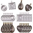 Glarks 48-Pieces 4 Styles Pendant Trays 24pcs round & square & heart & teardrop and 24pcs Bright Glass Cabochon Dome Tiles for Crafting DIY Jewelry Gift Making