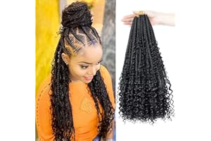 WoWCFyyds 8 Packs Crochet Braids Hair Extensions 18 inch Goddess Box Braids Crochet Hair Bohemian Hippie Braids Extensions with Curly Ends Synthetic Crochet Hair Extension for Black Women（1B）
