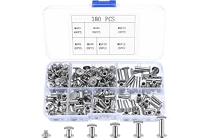 PEYGRE 180 sztuk śrub Chicago, M4 M5 Wiązane śruby, Chicago Binding Screws, Nity do Bindowania Książek z płaską główką krzyżową, zatrzaski na guziki do książek Nity skórzane