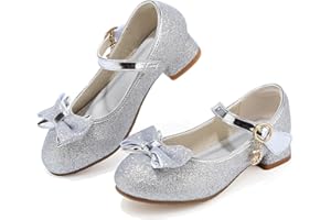 Mokayu Mary Janes Princess Shoes Girls Party Shoes Kids High Heels with Bow Sparkly Flower Girl Shoes for Toddler Little Big Kids Wedding Birthday Prom Dress Up