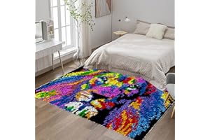 TEHOCWIZ Kits de Crochet de Loquet Point de Croix Kit Tapis Point Noué à Faire CréAtion de Tapis et Canvas Kit 75 x110 cm Latch Hook Kit de Tapisserie pour Adultes, Débutants