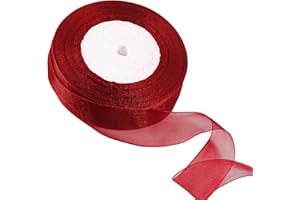 ZSYIULIA 20mm Wine Red Organza Ribbon for Gift Wrapping - 45M, Thick Ribbon for Gift Wrap, Hair Bow, Christmas, Cake, Wedding, DIY Crafts, Car