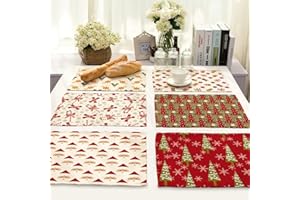 JameStyle26 - Set di 6 tovagliette all'americana con motivo natalizio, in cotone e lino, 43x33 cm, Natale., 43 x 33 cm