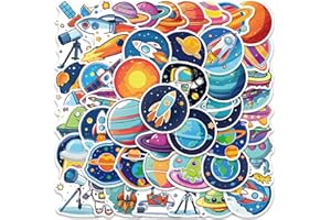 Calkkrer 50 adesivi astronauti spaziali, impermeabili, in vinile, con pianeti, divertenti adesivi alieni per bambini, decorazione universo, adesivi per bottiglie, laptop