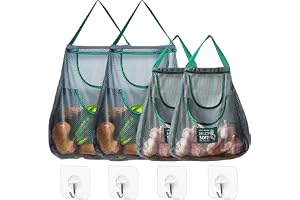 BIGTHREE Hanging Mesh Storage Bags, 4 Pcs Hanging Net String Shopping Bags, Reusable Produce Bags, Breathable Hangings Mesh Bag Net Tote Bags for Onions, Potatoes, Tomatoes, Fruit, 2 Sizes