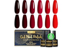 INPING Smalto Semipermante Unghie HEMA-FREE TPO-FREE, 6 Colori Rosso Bordeaux Rosso Series Kit Semipermanente Unghie, Gel Unghie Soak Off UV/LED DIY Nail Art Set, 8 ML