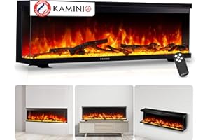 KAMINIO LEA Cheminée électrique 3 en 1 avec vision panoramique, chauffage, effet flamme 3D, 12 couleurs de flamme, télécommande (60")
