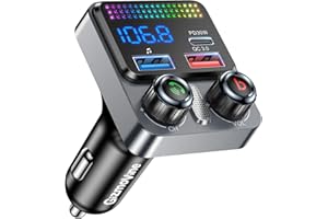 GizmoVine Trasmettitore FM per Auto, 48W Adattatore Bluetooth 5.4, 3 Porte Ricarica (PD 30W + QC3.0 18W), Musica Wireless, Basso Profondo, Chiamate Hands-Free, Assistente Vocale
