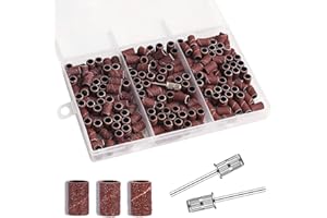 DONJIM 210pcs Sanding Bands for Nail Drill, 80-120-180 Grit Nail Files with Boxed, Drill Bits for Manicure Pedicure